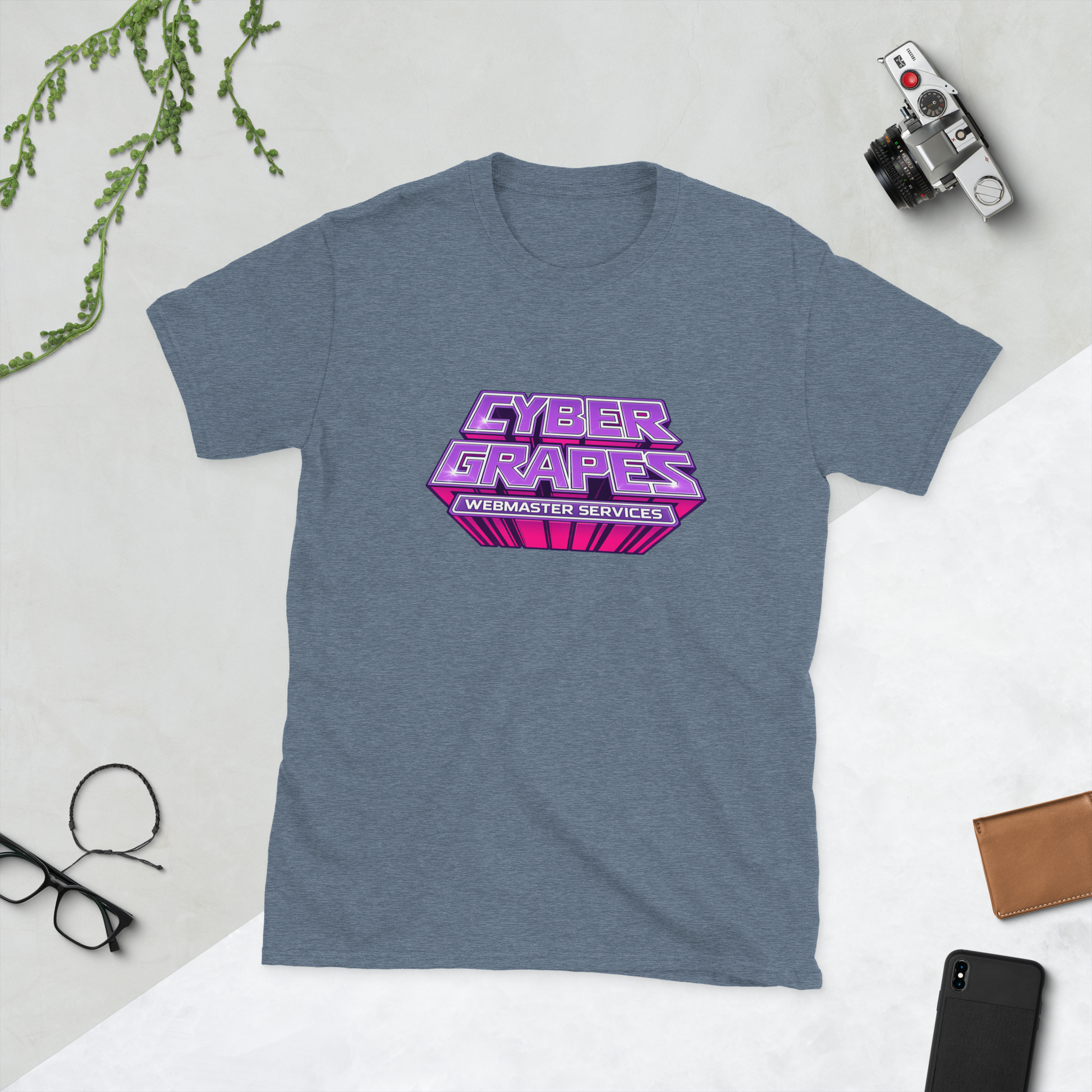 Purple icon illustration representing the Short-Sleeve Unisex T-Shirt | Cyber Grapes WordPress plugin from Cyber Grapes Grape Patch