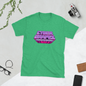 Purple icon illustration representing the Short-Sleeve Unisex T-Shirt | Cyber Grapes WordPress plugin from Cyber Grapes Grape Patch