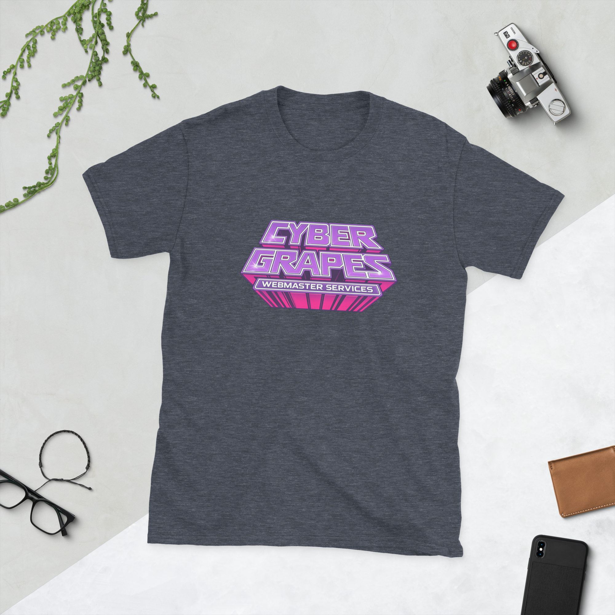 Purple icon illustration representing the Short-Sleeve Unisex T-Shirt | Cyber Grapes WordPress plugin from Cyber Grapes Grape Patch