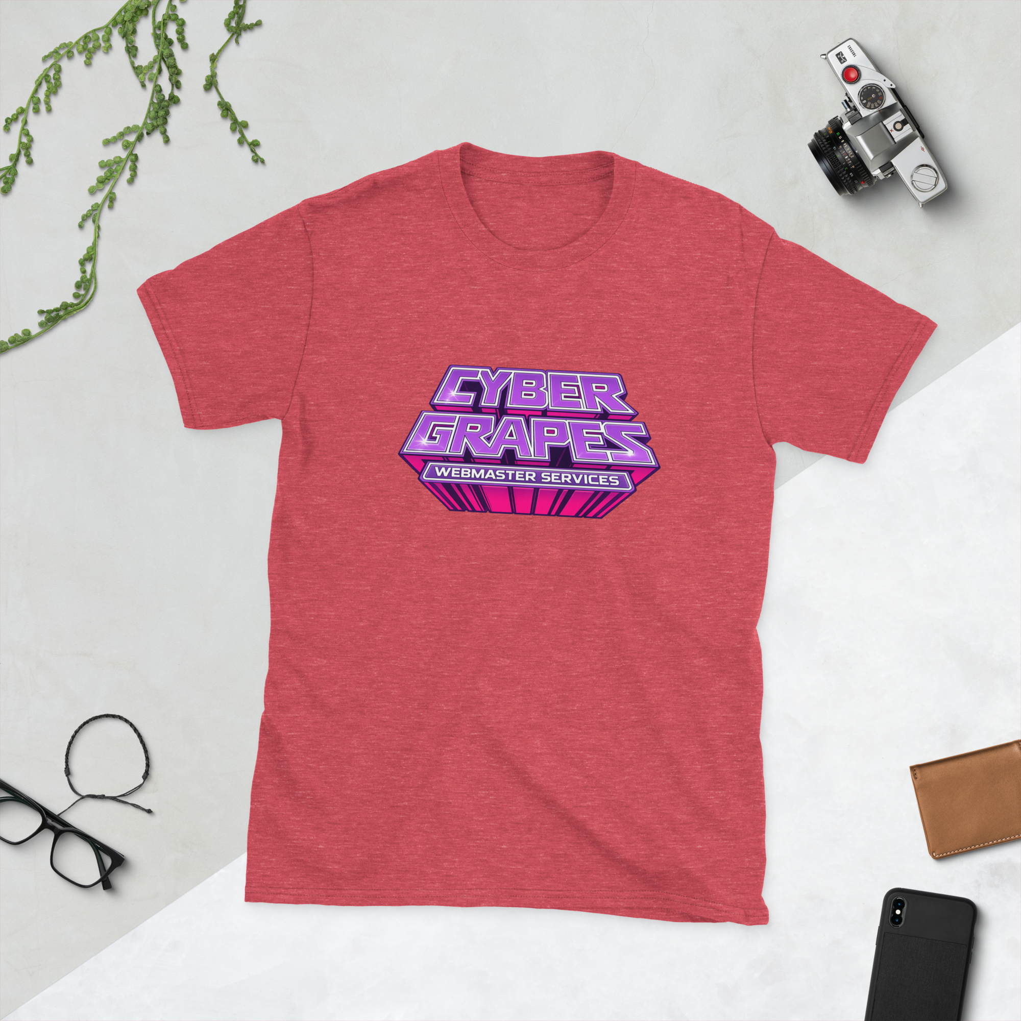 Purple icon illustration representing the Short-Sleeve Unisex T-Shirt | Cyber Grapes WordPress plugin from Cyber Grapes Grape Patch