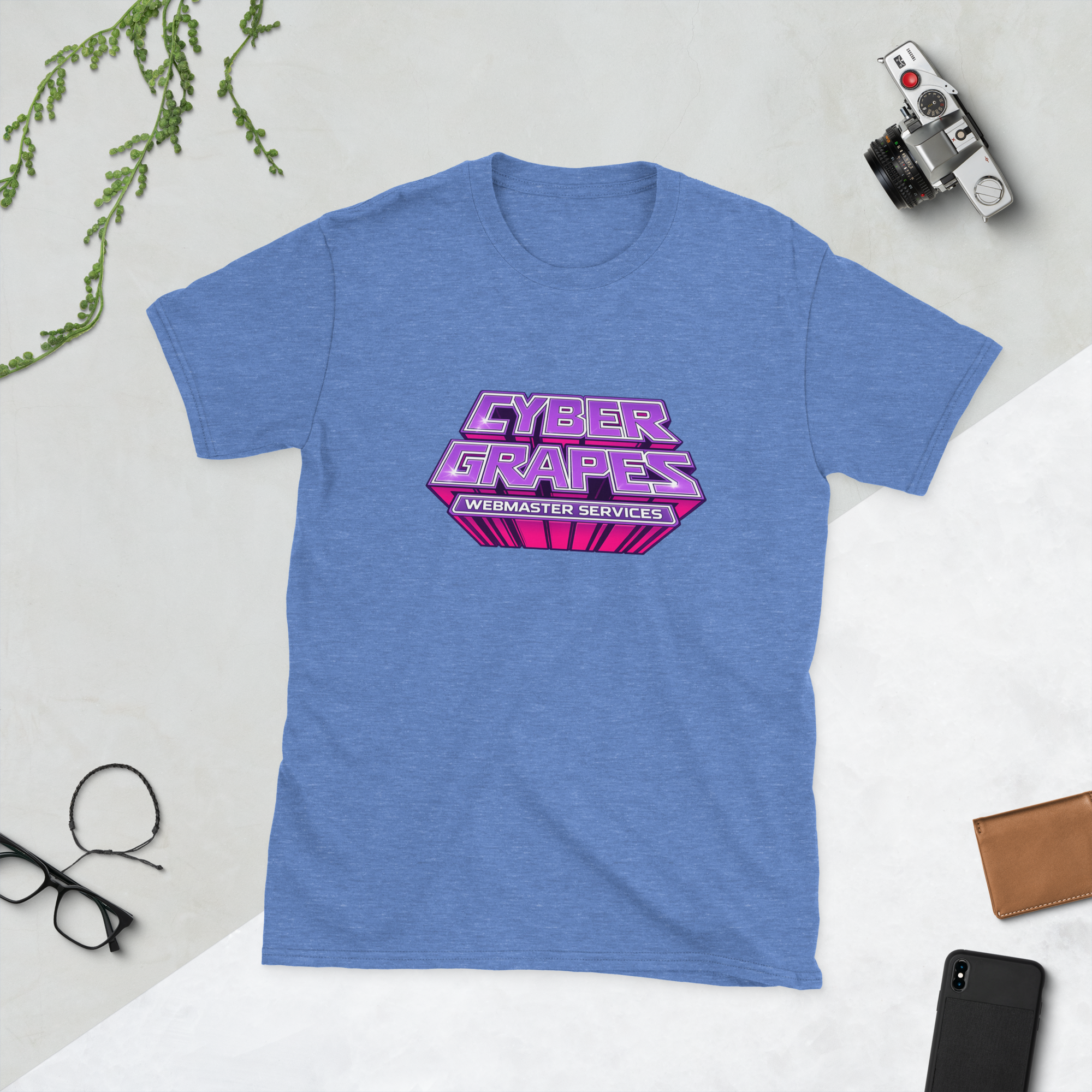 Purple icon illustration representing the Short-Sleeve Unisex T-Shirt | Cyber Grapes WordPress plugin from Cyber Grapes Grape Patch