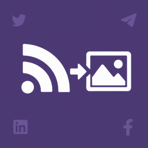 Purple icon illustration representing the Cyber Grapes RSS Featured Image WordPress plugin from Cyber Grapes Grape Patch