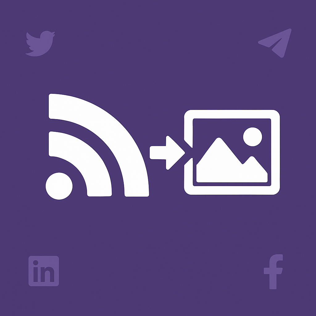 Purple icon illustration representing the Cyber Grapes RSS Featured Image WordPress plugin from Cyber Grapes Grape Patch