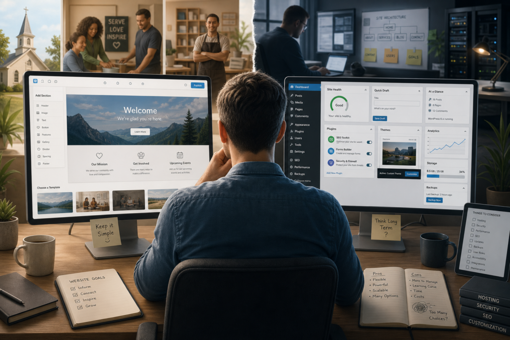 Featured image for the Cyber Grapes blog post "DIY Website Builder vs WordPress: Which One Should You Use for Your Small Business?"