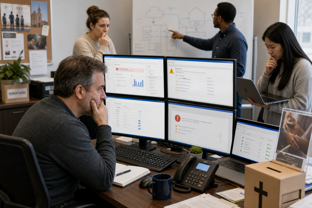 Featured image for the Cyber Grapes blog post "Microsoft 365 Nonprofit Email Outage Troubleshooting: Why Your Organization Suddenly Stops Receiving Email"