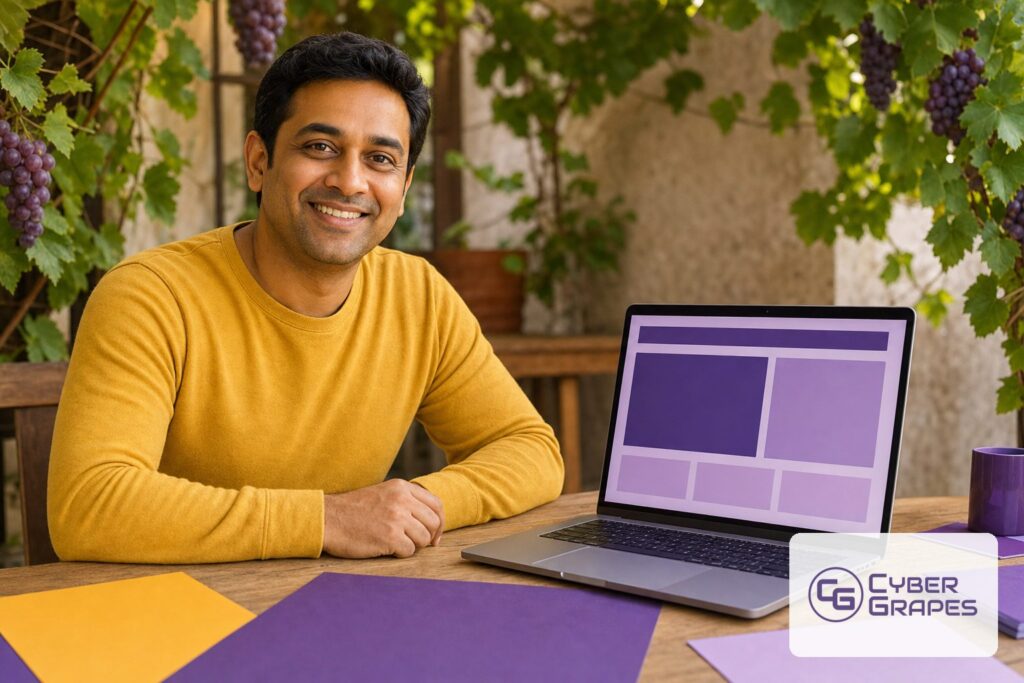 Community volunteer sitting beside a laptop while planning online promotion for an upcoming event